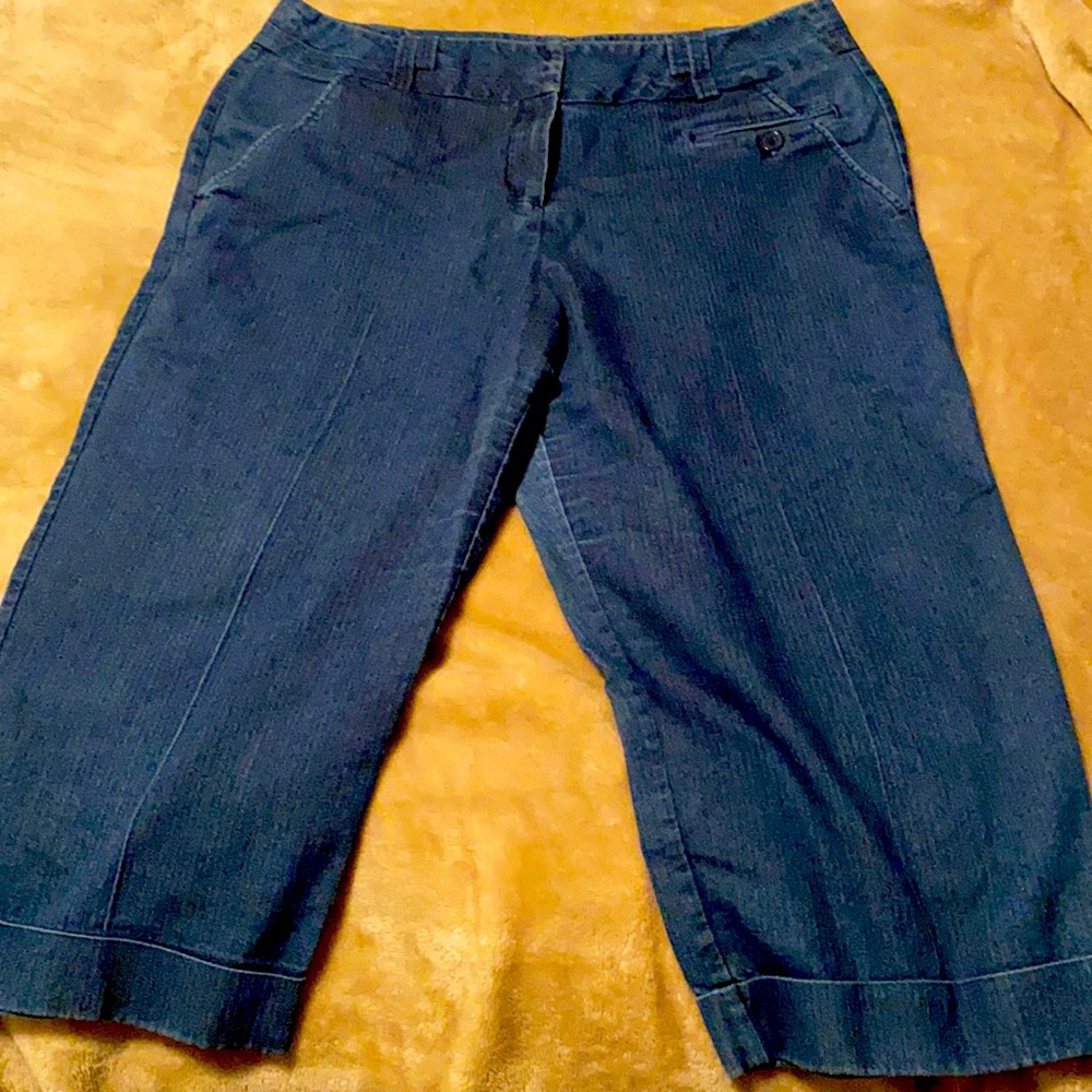 Wide leg denim capri dress pant